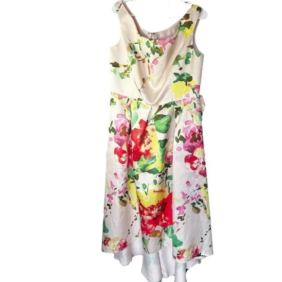 Alfred Sung Blush Bouquet Floral Hi-Low Dress Floral size M Sateen Twill Cocktai - Picture 2 of 16